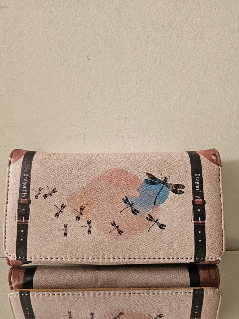 Dragonfly Printed Pink Trifold Wallet -